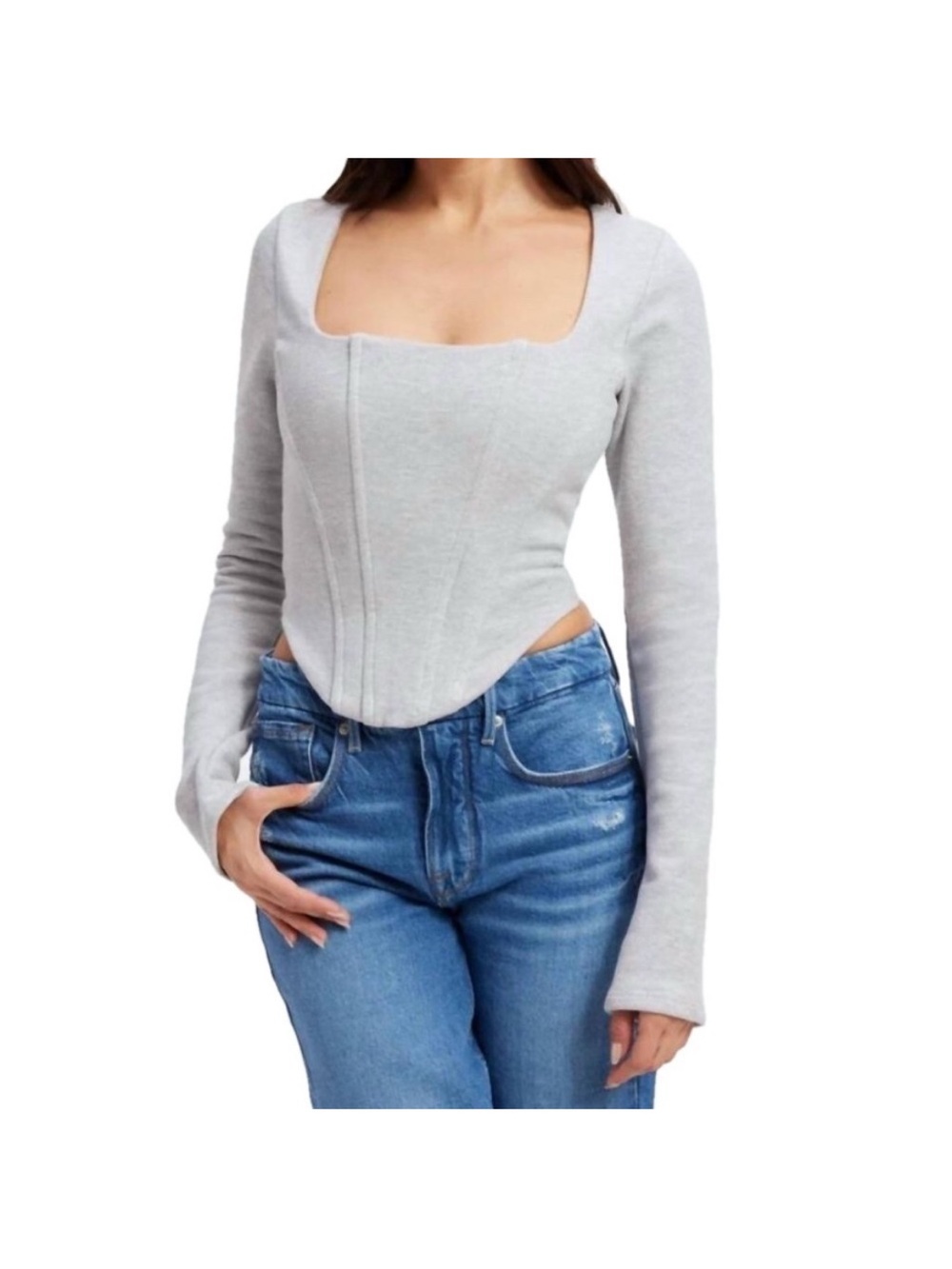 Good American Square Neck Long Sleeve Corset Top